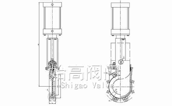 氣動對夾刀閘閥尺寸圖 氣動對夾刀閘閥尺寸圖