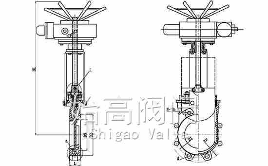 電動對夾刀閘閥尺寸圖 電動對夾刀閘閥尺寸圖